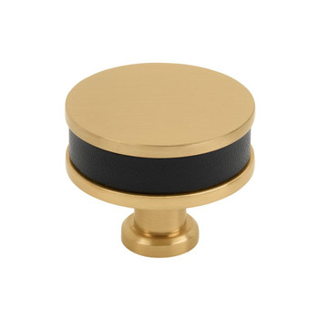 Amerock, Fairlane, 1 1/2" (38mm)  Round Knob, Black Leather with Champagne Bronze
