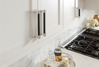 Amerock, Fairlane, 3 3/4" (96mm) Straight Pull, Black Leather with Satin Nickel - installed 1