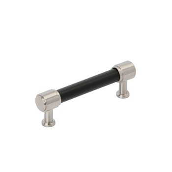 Amerock, Fairlane, 3 3/4" (96mm) Straight Pull, Black Leather with Satin Nickel