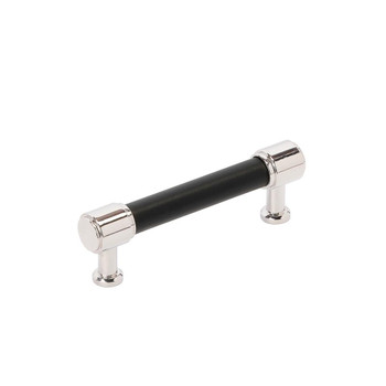 Amerock, Fairlane, 3 3/4" (96mm) Straight Pull, Black Leather with Polished Nickel
