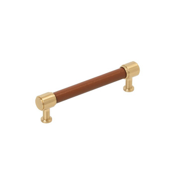 Amerock, Fairlane, 5 1/16" (128mm) Straight Pull, Cognac Leather with Champagne Bronze