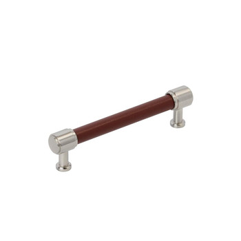 Amerock, Fairlane, 5 1/16" (128mm) Straight Pull, Brown Leather with Satin Nickel