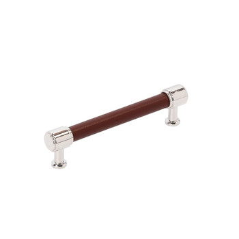 Amerock, Fairlane, 5 1/16" (128mm) Straight Pull, Brown Leather with Polished Nickel