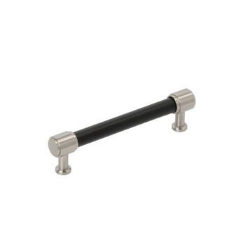 Amerock, Fairlane, 5 1/16" (128mm) Straight Pull, Black Leather with Satin Nickel