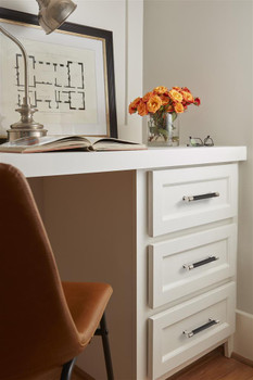 Amerock, Fairlane, 5 1/16" (128mm) Straight Pull, Black Leather with Polished Nickel - installed 1