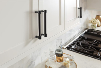 Amerock, Fairlane, 6 5/16" (160mm) Straight Pull, Black Leather with Matte Black - installed 1