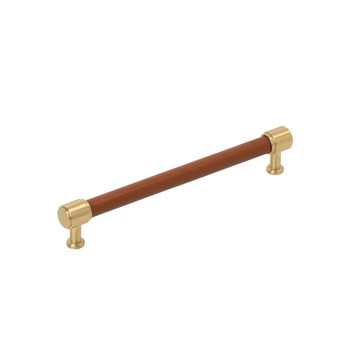Amerock, Fairlane, 7 9/16" (192mm) Straight Pull, Cognac Leather with Champagne Bronze