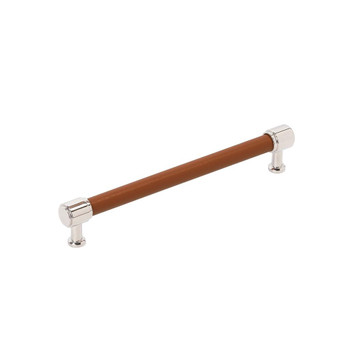 Amerock, Fairlane, 7 9/16" (192mm) Straight Pull, Cognac Leather with Polished Nickel