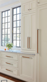 Amerock, Fairlane, 8 13/16" (224mm) Straight Pull, Cognac Leather with Satin Nickel - installed 1