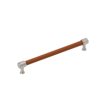 Amerock, Fairlane, 8 13/16" (224mm) Straight Pull, Cognac Leather with Satin Nickel
