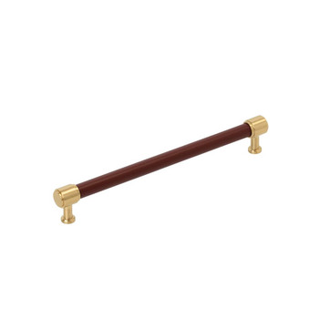 Amerock, Fairlane, 8 13/16" (224mm) Straight Pull, Brown Leather with Champagne Bronze