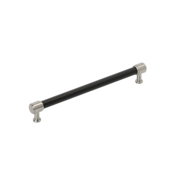 Amerock, Fairlane, 8 13/16" (224mm) Straight Pull, Black Leather with Satin Nickel