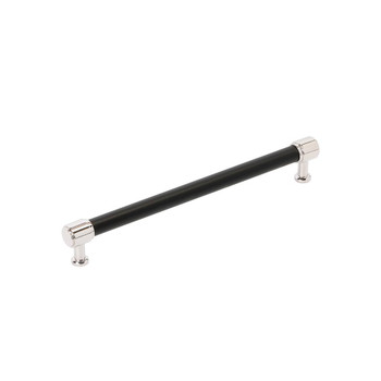 Amerock, Fairlane, 8 13/16" (224mm) Straight Pull, Black Leather with Polished Nickel