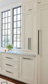 Amerock, Fairlane, 8 13/16" (224mm) Straight Pull, Black Leather with Polished Nickel - installed 1