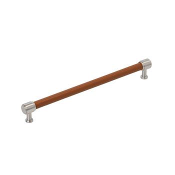 Amerock, Fairlane, 10 1/16" (256mm) Straight Pull, Cognac Leather with Satin Nickel