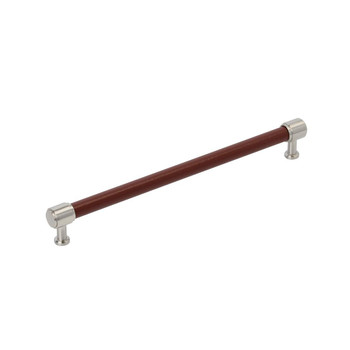 Amerock, Fairlane, 10 1/16" (256mm) Straight Pull, Brown Leather with Satin Nickel