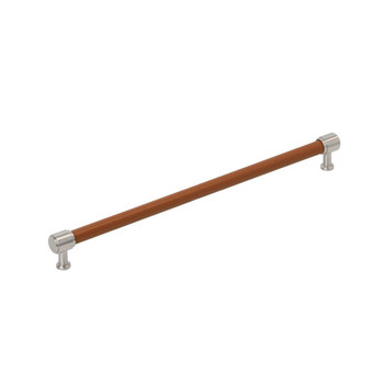 Amerock, Fairlane, 12 5/8" (320mm) Straight Pull, Cognac Leather with Satin Nickel