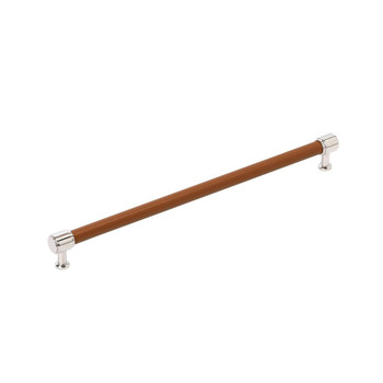 Amerock, Fairlane, 12 5/8" (320mm) Straight Pull, Cognac Leather with Polished Nickel