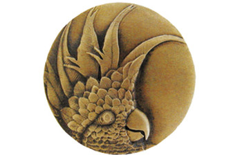 Notting Hill, Tropical, Cockatoo, 2" Round Knob, Antique Brass, Large, Left side