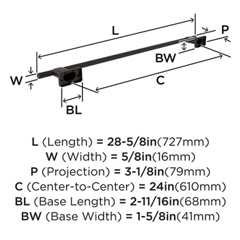 Amerock, Bronx, 24" Towel Bar, Oil Rubbed Bronze - technical