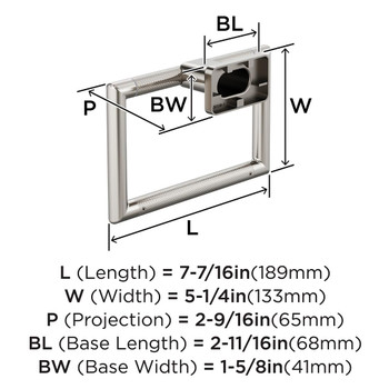 Amerock, Bronx, Towel Ring, Polished Nickel - technical
