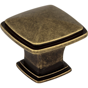 Jeffrey Alexander, Milan 1, 1 3/16" Square Knob, Distressed Antique Brass