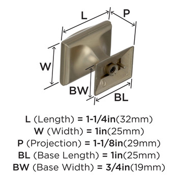 Amerock, Candler, 1 1/4" (32mm) Length Rectangle Knob, Golden Champagne - technical