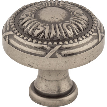 Top Knobs, Edwardian, Ribbon and Reed, 1 1/4" Round Ornate Knob, Pewter Antique