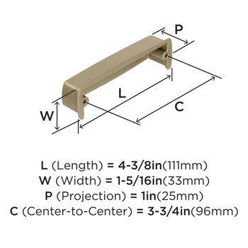 Amerock, Kane, 3 3/4" (96mm) Cup Pull, Golden Champagne - technical