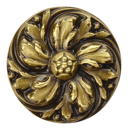 Notting Hill, Classic, Chrysanthemum, 1 3/8" Round Knob, Antique Brass