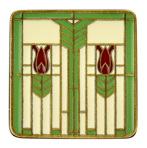 Notting Hill, Prairie Collection, Prairie Tulips, 1 1/4" Square Knob, Antique Brass with Spring Green