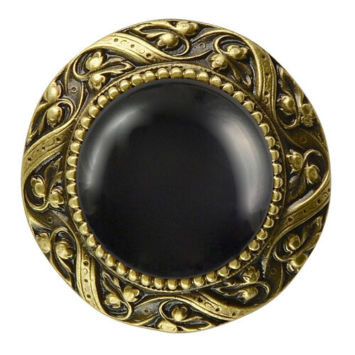 Notting Hill, Jewels, Victorian Jewel, 1 5/16" Round Knob, Antique Brass with Onyx Natural Stone