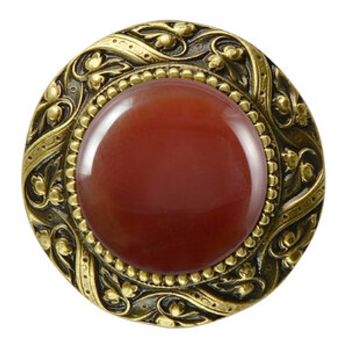 Notting Hill, Jewels, Victorian Jewel, 1 5/16" Round Knob, Antique Brass with Red Carnelian Natural Stone