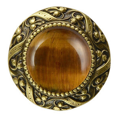 Notting Hill, Jewels, Victorian Jewel, 1 5/16" Round Knob, Antique Brass with Tiger Eye Natural Stone