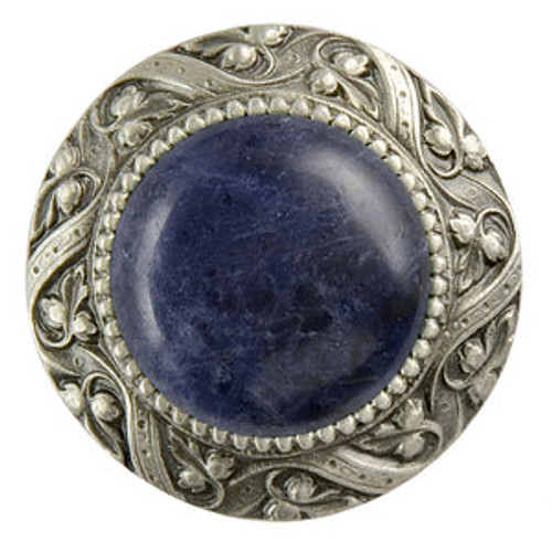 Notting Hill, Jewels, Victorian Jewel, 1 5/16" Round Knob, Antique Pewter with Blue Sodalite Natural Stone
