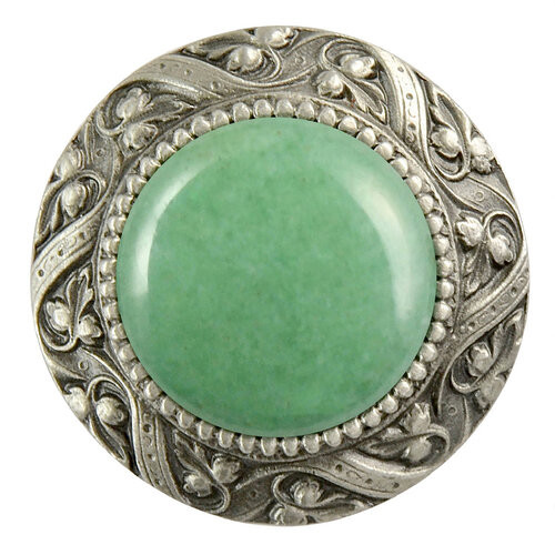 Notting Hill, Jewels, Victorian Jewel, 1 5/16" Round Knob, Antique Pewter with Green Aventurine Natural Stone