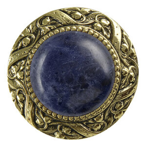 Notting Hill, Jewels, Victorian Jewel, 1 5/16" Round Knob, Brite Brass with Blue Sodalite Natural Stone