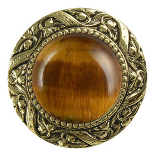 Notting Hill, Jewels, Victorian Jewel, 1 5/16" Round Knob, Brite Brass with Tiger Eye Natural Stone