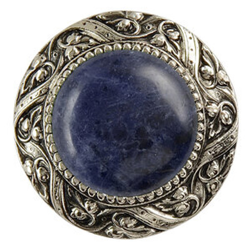 Notting Hill, Jewels, Victorian Jewel, 1 5/16" Round Knob, Brite Nickel with Blue Sodalite Natural Stone