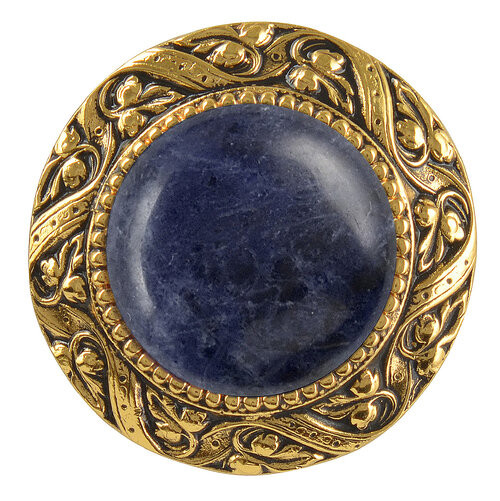 Notting Hill, Jewels, Victorian Jewel, 1 5/16" Round Knob, Antique 24K Gold Finish with Blue Sodalite Natural Stone