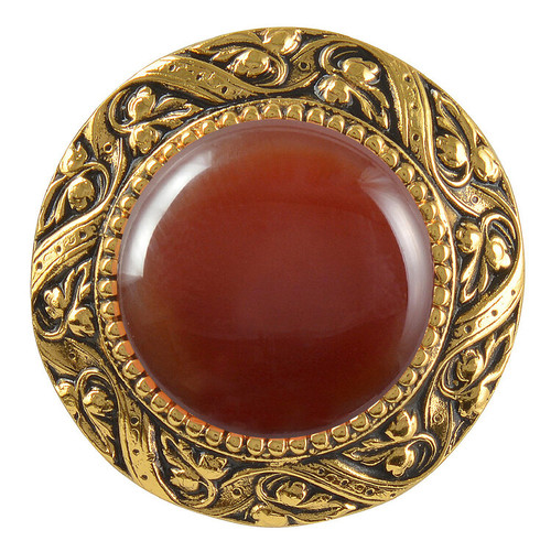 Notting Hill, Jewels, Victorian Jewel, 1 5/16" Round Knob, Antique 24K Gold Finish with Red Carnelian Natural Stone