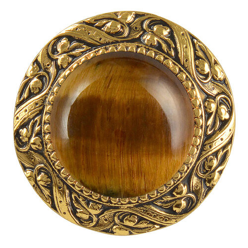 Notting Hill, Jewels, Victorian Jewel, 1 5/16" Round Knob, Antique 24K Gold Finish with Tiger Eye Natural Stone