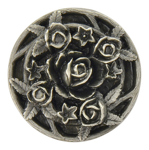 Notting Hill, Florals and Leaves, Saratoga Rose, 1 1/16" Round Knob, Antique Pewter