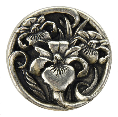 Notting Hill, Nouveau, River Iris, 1 3/8" Round Knob, Brilliant Pewter