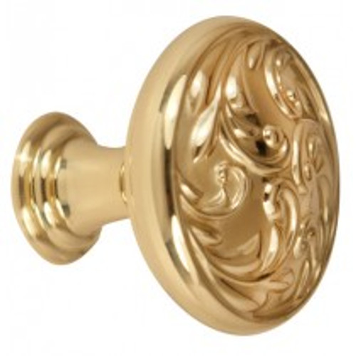 Alno, Ornate, 1 1/2" Ornate Round Knob, Polished Brass