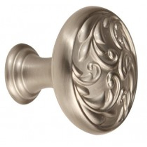 Alno, Ornate, 1 1/2" Ornate Round Knob, Satin Nickel