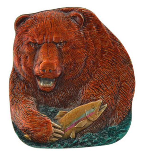 Notting Hill, Lodge and Nature, Shore Lunch Bear, 1 3/8" Square Knob, Hand-Tinted Antique Pewter