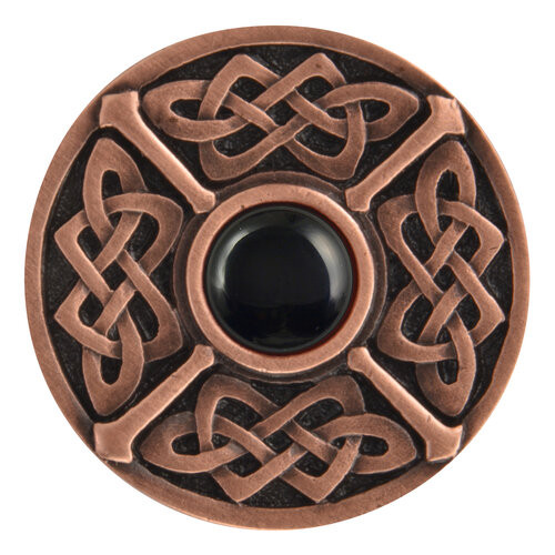Notting Hill, Arts and Crafts Celtic, Celtic Jewel, 1 3/8" Round Knob, Antique Copper with Onyx Natural Stone