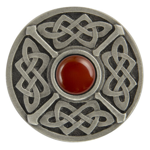 Notting Hill, Arts and Crafts Celtic, Celtic Jewel, 1 3/8" Round Knob, Antique Pewter with Red Carnelian Natural Stone