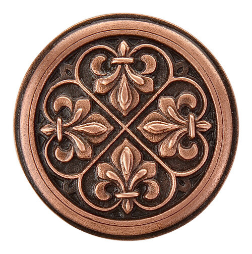 Notting Hill, Chateau, Fleur-de-Lis, 1 3/8" Round Knob, Antique Copper